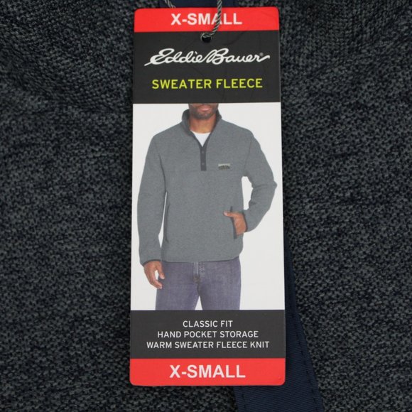 Eddie Bauer Fleece Sweatshirt NWT Mens XS Heather Navy Blue L/S Pullover Sweater - Picture 5 of 12
